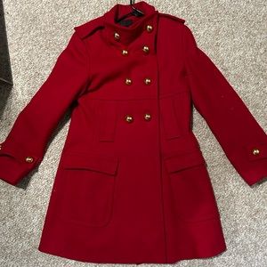 Red Wool Pea Coat with Gold Buttons